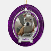 Paarse Silver Ribbon Pet Foto Kerstmis Keramisch Ornament (Links)
