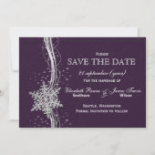 paarse Silver Snowflakes Winter behalve de datum Save The Date (Voorkant)