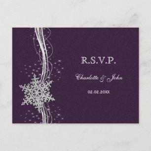 paarse Silver Snowflakes Winter bruiloft RSVP Uitnodiging Briefkaart