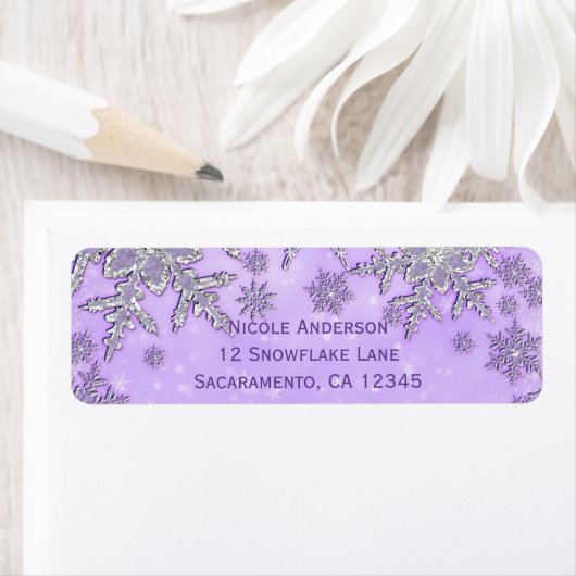 Paarse Silver Snowflakes Winter Wonderland Etiket (Insitu)