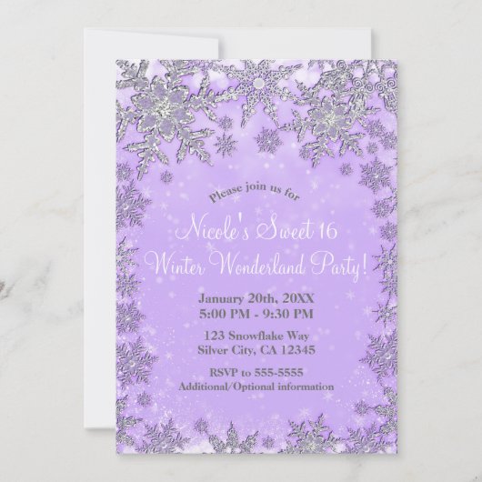 Paarse Silver Snowflakes Winter Wonderland Kaart (Voorkant)