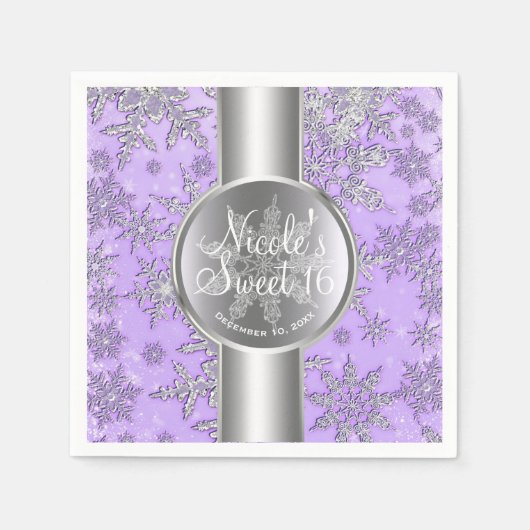 Paarse Silver Snowflakes Winter Wonderland Servet (Voorkant)