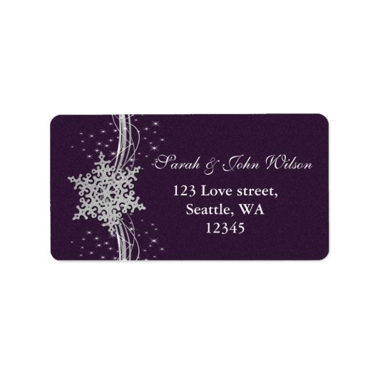 paarse Silver Snowflakes Winteradreslabel Etiket (Voorkant)