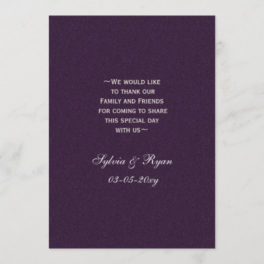 paarse Silver Snowflakes Wintertrouwmenkaarten Menu (Achterkant)