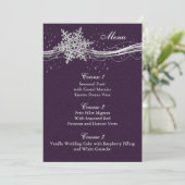 paarse Silver Snowflakes Wintertrouwmenkaarten Menu (Staand voorkant)
