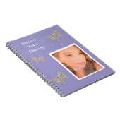 Paarse Silver Sparkle Butterflies Uw foto Notitieboek (Rechterzijde)