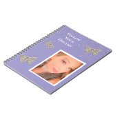 Paarse Silver Sparkle Butterflies Uw foto Notitieboek (Linkerzijde)