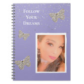 Paarse Silver Sparkle Butterflies Uw foto Notitieboek (Voorkant)