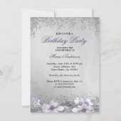 Paarse Silver Sparkle Dress Birthday Party nodigt Kaart (Achterkant)