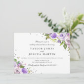 Paarse Silver Sparkle Floral Repetitie Diner Kaart (Staand voorkant)