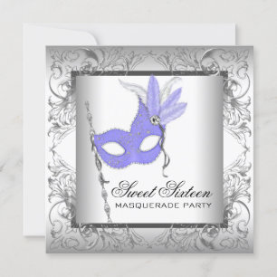 Paarse Silver Sweet 16 Masquerade Party Kaart