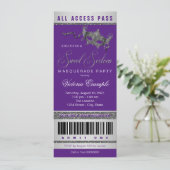 Paarse Silver Sweet 16 Masquerade Party Ticket Kaart (Staand voorkant)