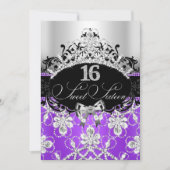 Paarse Silver Sweet 16 Sparkle Tiara Birthday Kaart (Voorkant)