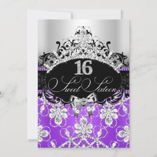 Paarse Silver Sweet 16 Sparkle Tiara Birthday Kaart (Voorkant)