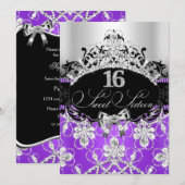 Paarse Silver Sweet 16 Sparkle Tiara Birthday Kaart (Voorkant / Achterkant)