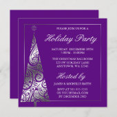 Paarse Silver Swirl-kerstboomfeestdag Kaart (Voorkant / Achterkant)