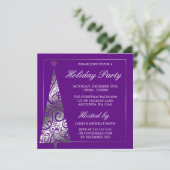 Paarse Silver Swirl-kerstboomfeestdag Kaart (Staand voorkant)