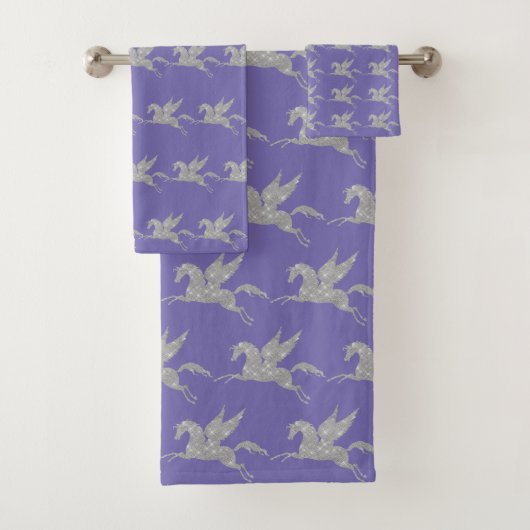PAARSE SILVER UNICORN PATTERN BATHROOM TOWEL SET BAD HANDDOEK (Insitu)