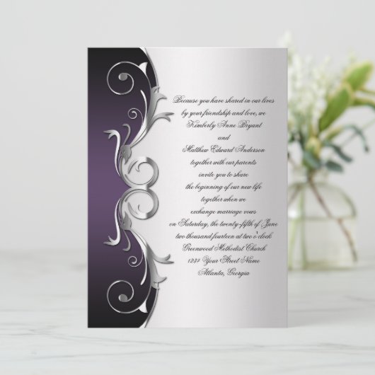  Paarse Silver Wedding Celebration Kaart (Staand voorkant)