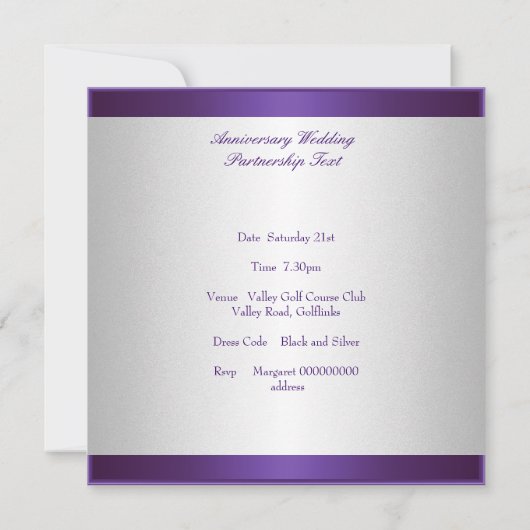 Paarse Silver White 25th Jubileum Party event Kaart (Achterkant)