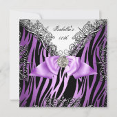 Paarse Silver White Black Zebra Birthday Party Kaart (Voorkant)