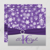 Paarse Silver White Snowflake Birthday Uitnodiging (Voorkant / Achterkant)