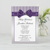 Paarse Silver White Stripes Diamonds Post Wedding Kaart (Staand voorkant)