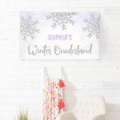 Paarse Silver Winter ONEderland 1e verjaardag Spandoek (Insitu)