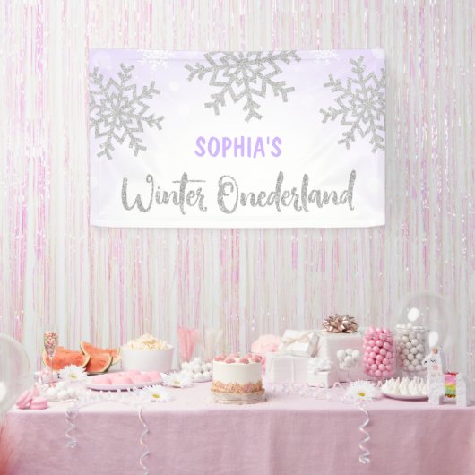 Paarse Silver Winter ONEderland 1e verjaardag Spandoek (Feest)