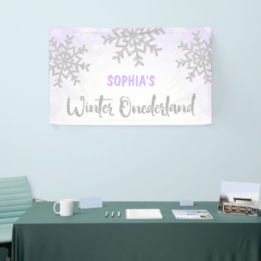Paarse Silver Winter ONEderland 1e verjaardag Spandoek (Beurs)