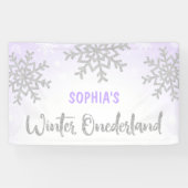 Paarse Silver Winter ONEderland 1e verjaardag Spandoek (Horizontaal)