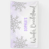 Paarse Silver Winter ONEderland 1e verjaardag Spandoek (Verticaal)