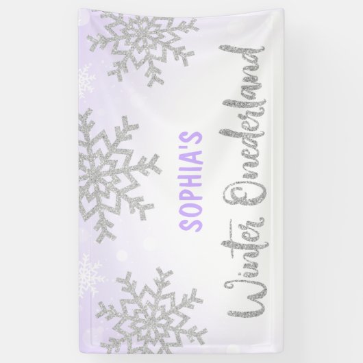 Paarse Silver Winter ONEderland 1e verjaardag Spandoek (Verticaal)