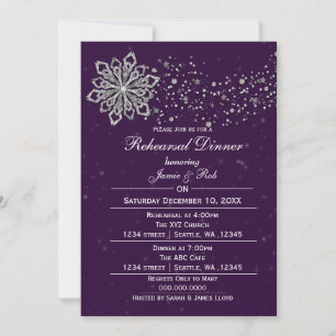 Paarse Silver Winter Rehearal Dinner nodig Kaart