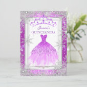 Paarse Silver Winter Wonderland Quinceanera Partij Kaart (Staand voorkant)