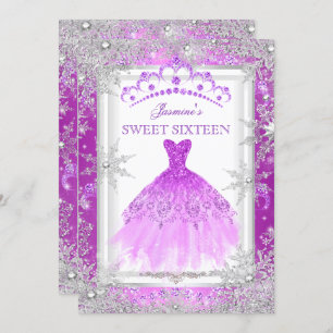 Paarse Silver Winter Wonderland Sweet 16 Kaart