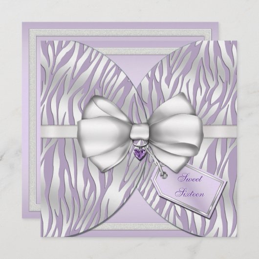 Paarse Silver Zebra Invite Ribbon & Joodse Bow Kaart (Voorkant / Achterkant)