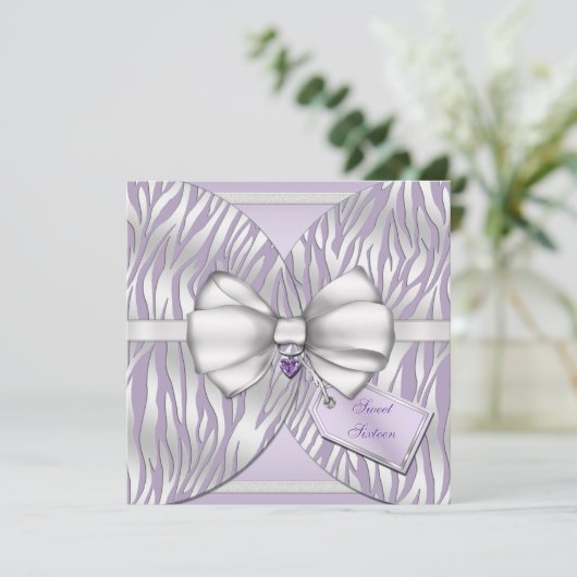 Paarse Silver Zebra Invite Ribbon & Joodse Bow Kaart (Staand voorkant)