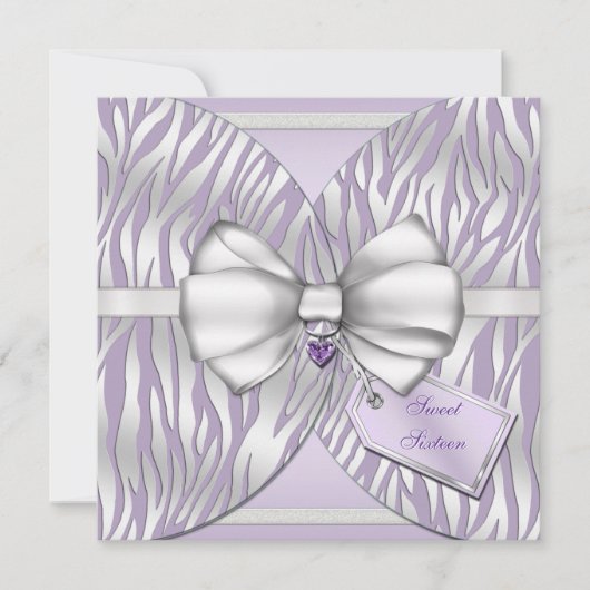 Paarse Silver Zebra Invite Ribbon & Joodse Bow Kaart (Voorkant)