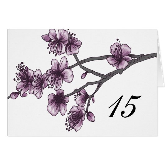 Paarse Simple Cherry Blossom Table Number Kaart (Voorkant Horizontaal)