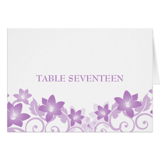 Paarse Simple Floral Table Number Kaart (Voorkant Horizontaal)