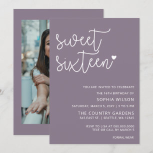 Paarse Simple Script Sweet 16 Birthday Foto Kaart