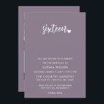 Paarse Simple Script Sweet 16 Birthday Foto Kaart<br><div class="desc">Paarse Simple Minimalist Script Sweet 16 Birthday Photo Invitation</div>
