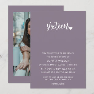 Paarse Simple Script Sweet 16 Birthday Foto Kaart