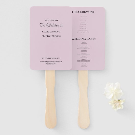 Paarse Simple Wedding Program Handje Fan Handwaaier (Voorkant en achterkant)