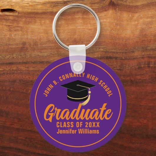 Paarse Sinaasappel Afstuderen Custom 2024 Afstuder Sleutelhanger (Voorkant)