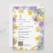 Paarse sinaasappel Bloemen monogram Qr foto bruilo Kaart (Voorkant)