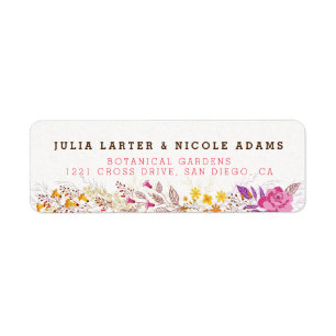 Paarse Sinaasappel Boho Wilde Bloem Blad Bruiloft  Etiket