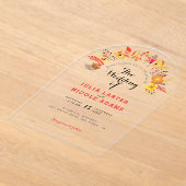 Paarse Sinaasappel Boho Wildflower Bladgroen Bruil Acryl Uitnodigingen (Laagn)