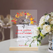 Paarse Sinaasappel Boho Wildflower Bladgroen Bruil Acryl Uitnodigingen